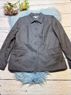 Pendleton Virgin Wool Women's Charcoal Gray Classic Button-Front Blazer sz 16
